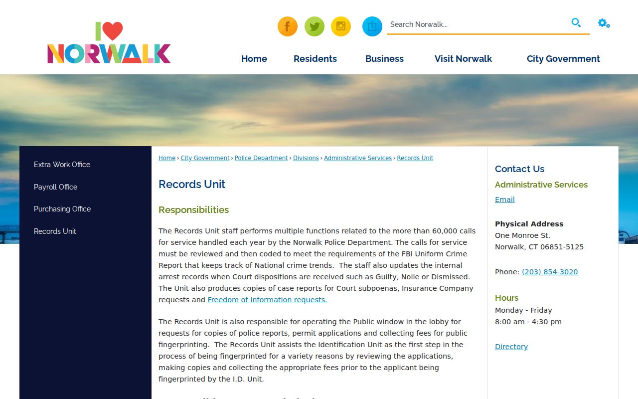 Norwalk County criminal history Records Unit source