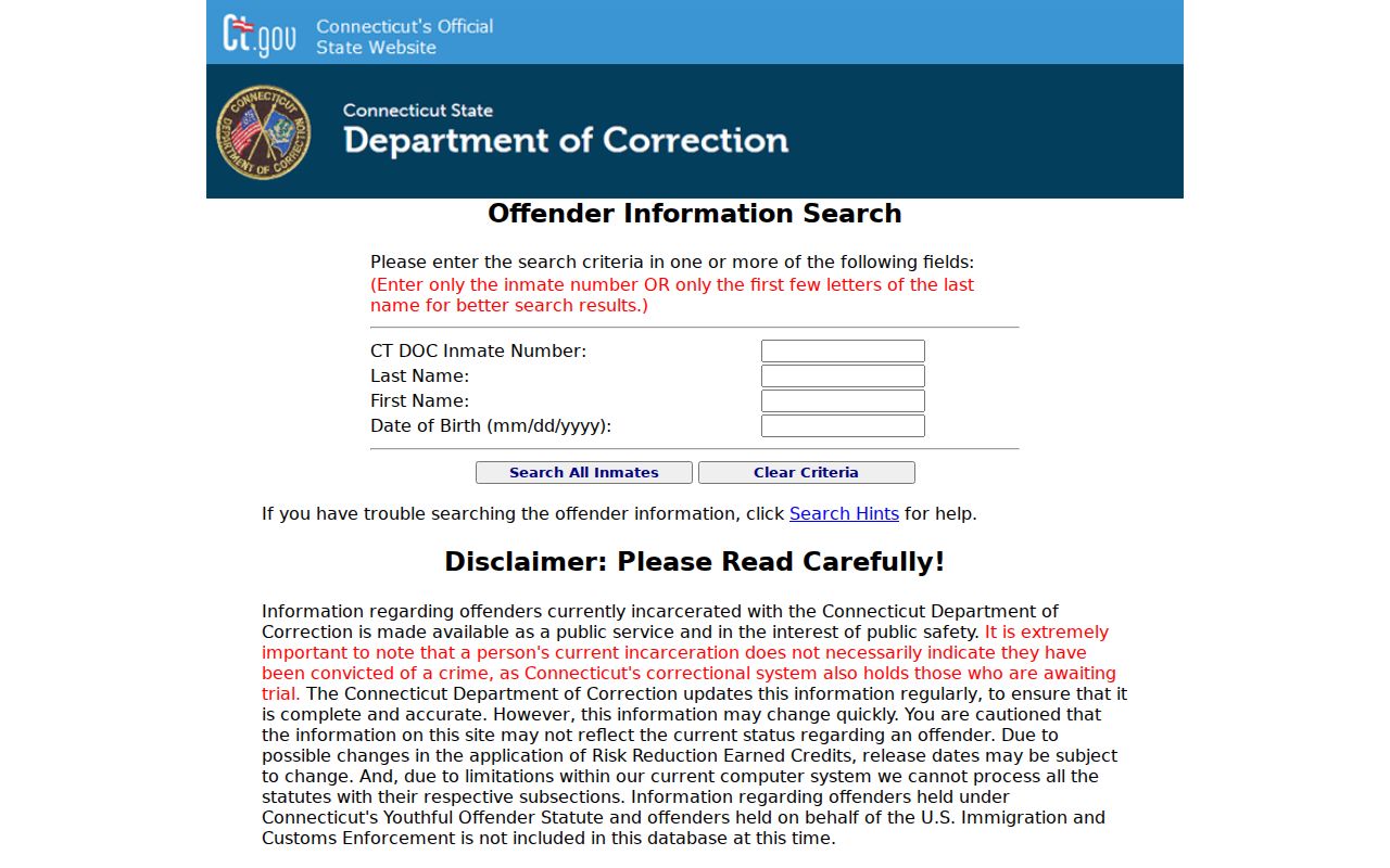 Norwalk arrest lookup Connecticut DOC inmate search