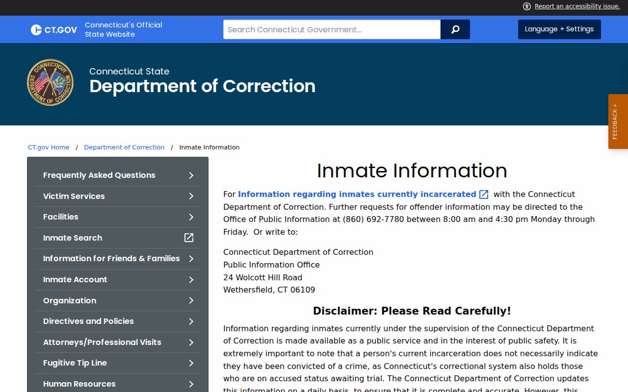 Norwalk arrest lookup DOC custody disclaimer